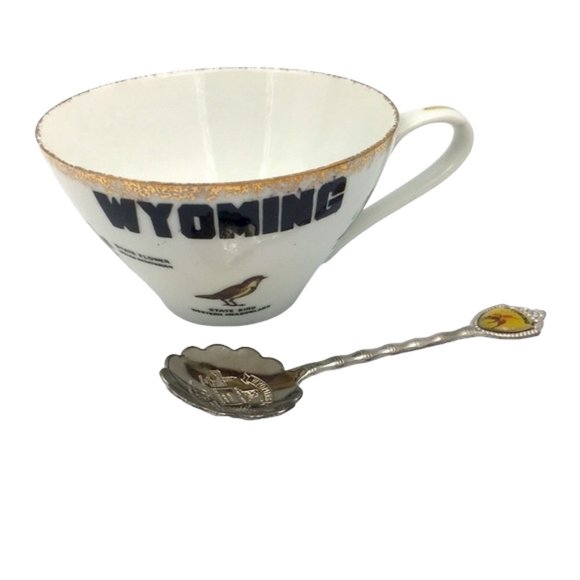 Vintage Souvenir Wyoming Tea Cup & Spoon Set